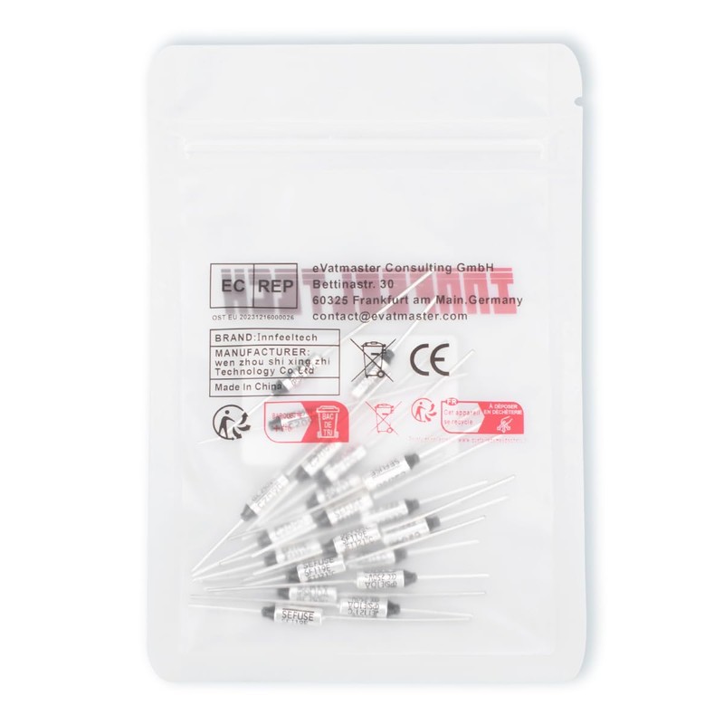 Innfeeltech 20 Pcs SEFUSE 10A 250V Thermal Fuses 121 Degree