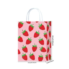 Hitkmi 16 Pcs Strawberry Gift Bags Small Strawberry Paper Goodie Bags with Handles for Birthday Party Berry Sweet Party Favor Bags Snack Candy Bags Decoration Supplies (Pink)