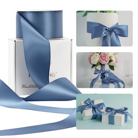 HUIHUANG Smoke Blue Ribbon 2 inch Wide Double-Faced Blue Satin Ribbon for Crafts, Bows Making, Flower Bouquet Wrap, Gift Wrapping, Wedding Bridal Shower Decor, Home Decor -25 Yards/Roll