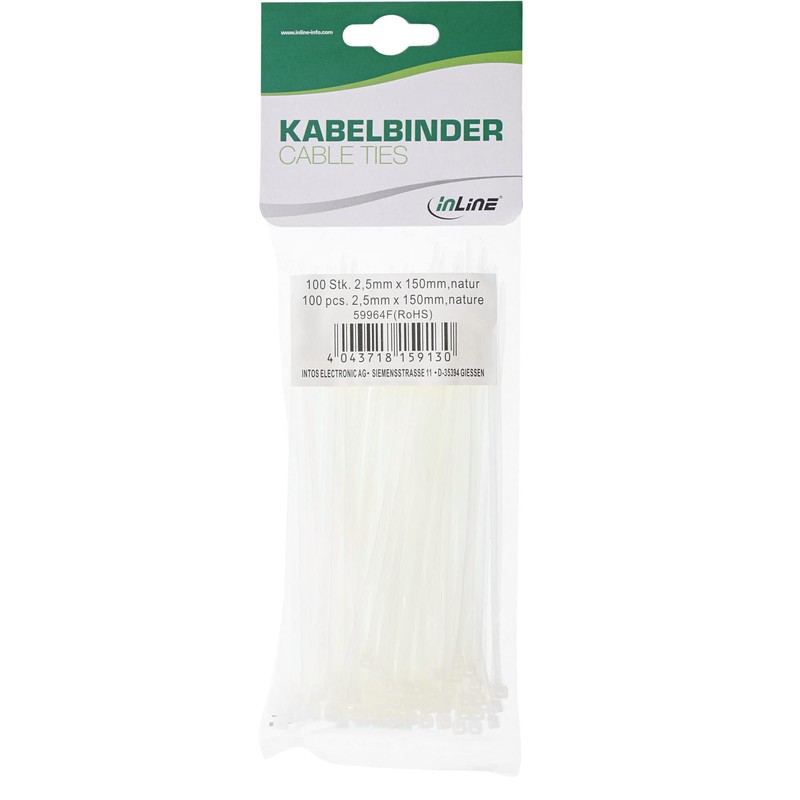 InLine® 59964F Pack of 100 Cable Ties, Length 150 mm,
