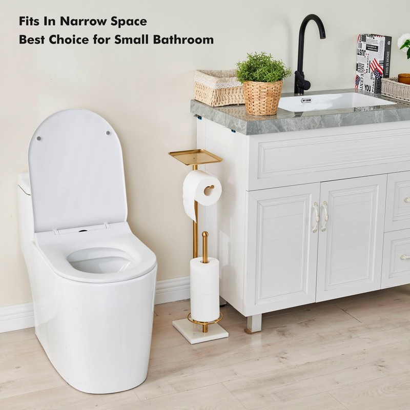 Toilet Paper Holder with Tray at The Top, Sturdy Marble