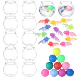 12 Set 30 oz Table Tennis Fish Bowl Carnival Game Favors, 4.8 x 4.3 Inch Plastic Ivy Bowls Goldfish Multicolor Balls for Table Tennis Carnival Game Party Activity