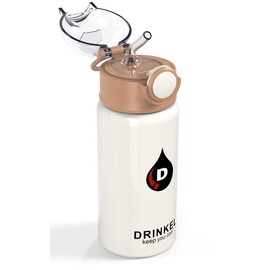 D.Drinkel 450ml /15ooz Kids Stainless Steel Insulated Water Bottle with Straw Double Wall vacuum insulated Metal Flask Leek Proof BPA Free For Boys,Girls and Toddlers,One click open (White and Brown)