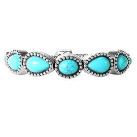 Jessica Simpson Womens Turquoise Stone Slider Bracelet - Oxidized Silver-Tone Lariat Bracelet with Turquoise Accents