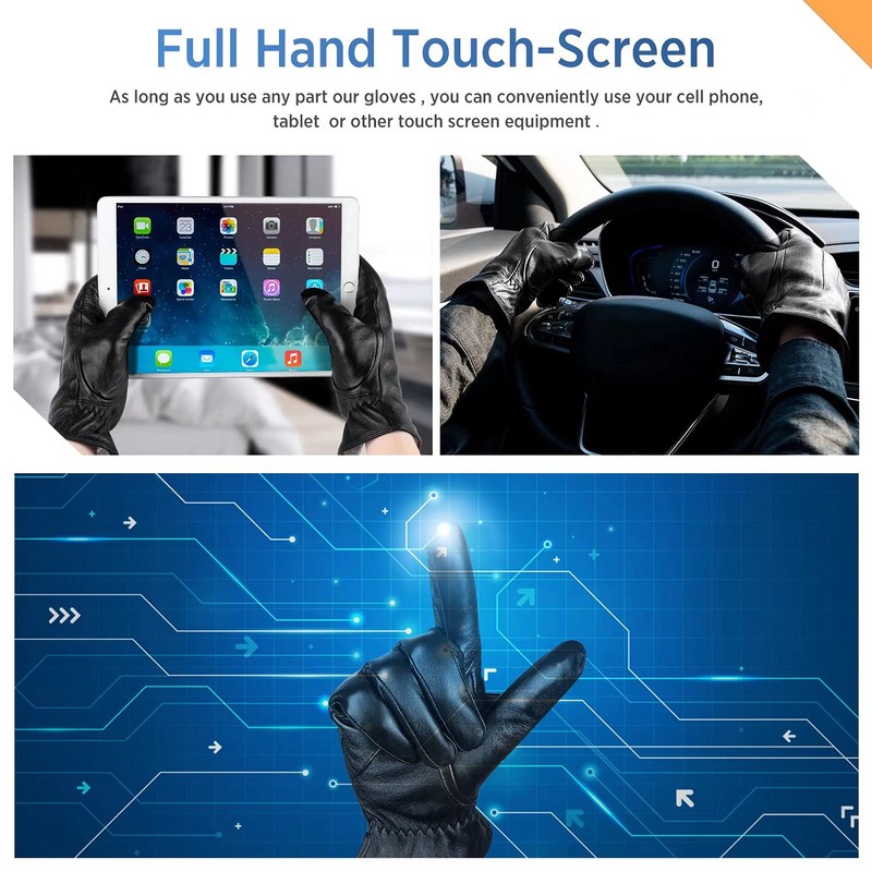 Alepo Genuine Sheepskin Leather Gloves For Men, Winter Warm Touchscreen