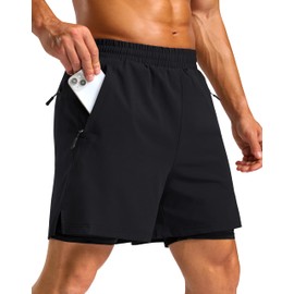 G Gradual - Pantalones cortos de correr 2 en 1 para hombre con bolsillos con cierre, pantalones cortos de entrenamiento de gimnasio de 5 pulgadas para hombre, forro de compresión de secado rápido