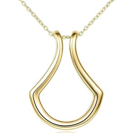 925 Sterling Silver Ring Holder Necklace For Women Girls, 14K Yellow Gold Necklace Geometric Simple Ring Holder Ring Pendant Necklace 45cm Long, Wishbone Necklace, Rhombus Ring Holder Necklace,