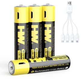 HW Rechargeable Li-ion AAA Battery, Li-ion USB Rechargeable AAA Battery Constant Output 1.5V, 1 Hour Fast Charge with USB Cable,1000 Cycles Charge Life-Span,4 Packs
