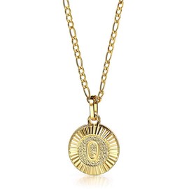 Trendsmax Initial Necklace Women Girl,Gold Plated Round Letter Q Pendant Necklace Capital Monogram Necklace Figaro Chain Necklace
