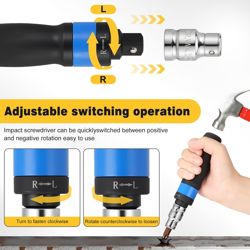 12PCS Impact Screwdriver Set, Professional 1/2" Hand Impact Wrench, S2