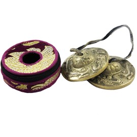 NHZ Tingsha Tibetan Meditation Bell 2.5" Embossed with free case (Bronze)