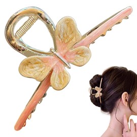Wenlly sweet butterfly hair claw clip, 4.4 Inch alloy hair jaw clip, non-slip strong hair hold barrette, 1 piece, pink