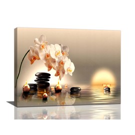 Bathroom Decor Wall Art Zen Stone Pictures Wall Decor Orchid Spa Painting Canvas Print Modern Home Artwork Decoration for Bedroom Living Meditation Room Office 16"x12"