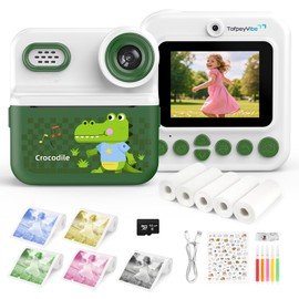 ofpeyVibe Kids Instant Print Camera – 48MP Dual Lens, 1080P Video, 5 Mono Colour Printing (Blue/Green/Yellow/Pink/Black), 2.4″ IPS Screen, 16× Digital Zoom, 64GB, Gift Camera for Ages 3–12