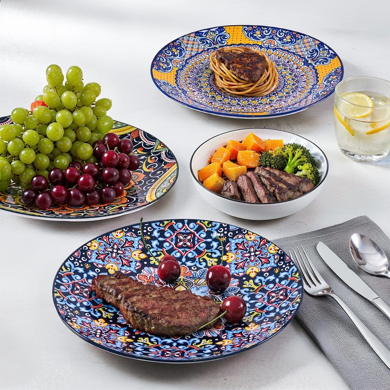 Romatlink 8.5 Inch Ceramic Dinner Plates Set of 6, Bohemian