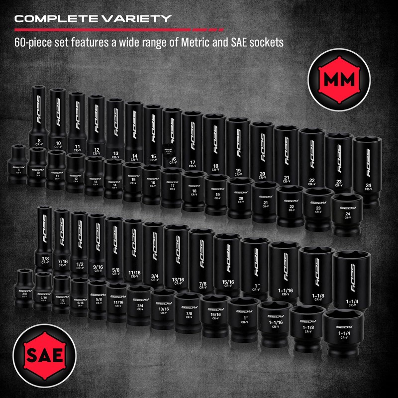 Master 1/2" Drive Impact Socket Set, 67-Piece Standard & Deep