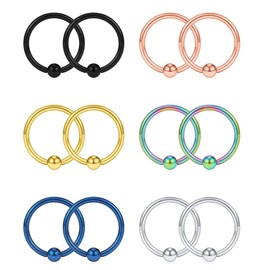 SCERRING 12PCS 22G 8mm Nose Hoop Lip Eyebrow Tongue Helix Tragus Cartilage Septum Piercing Ring - Mix Color 1#