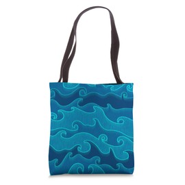 Fun Creative Blue Abstract Ocean Waves Surfer Beach Lover Tote Bag