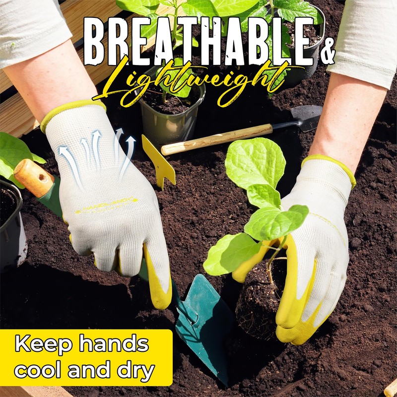 HANDLANDY 3 Pairs Womens Gardening Gloves, Breathable Nitrile Coated Outdoor