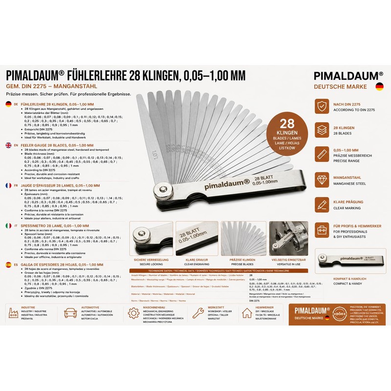 PIMALDAUM Feeler Gauge Manganese Steel 32 Blades