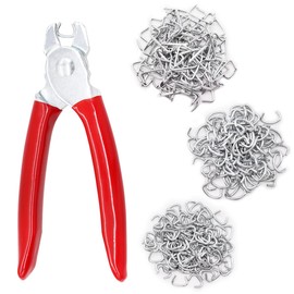 Ruibapa 285pcs Hog Rings with Straight Hog Ring Pliers Kit 3/4" 1/2" 3/8 "Galvanized Hog Rings for Animal Pet Cages、Ropes、Bagging、DIY Craft、Furniture P-054-kit