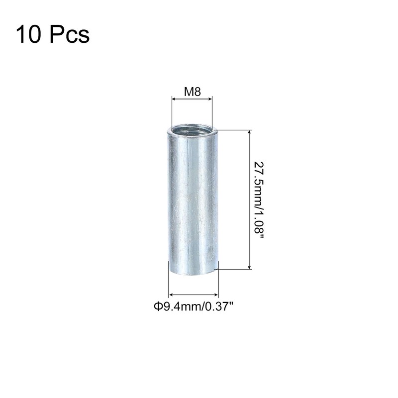 sourcing map M8x1.25mm Round Coupling Nuts, 10 Pcs 304 Stainless