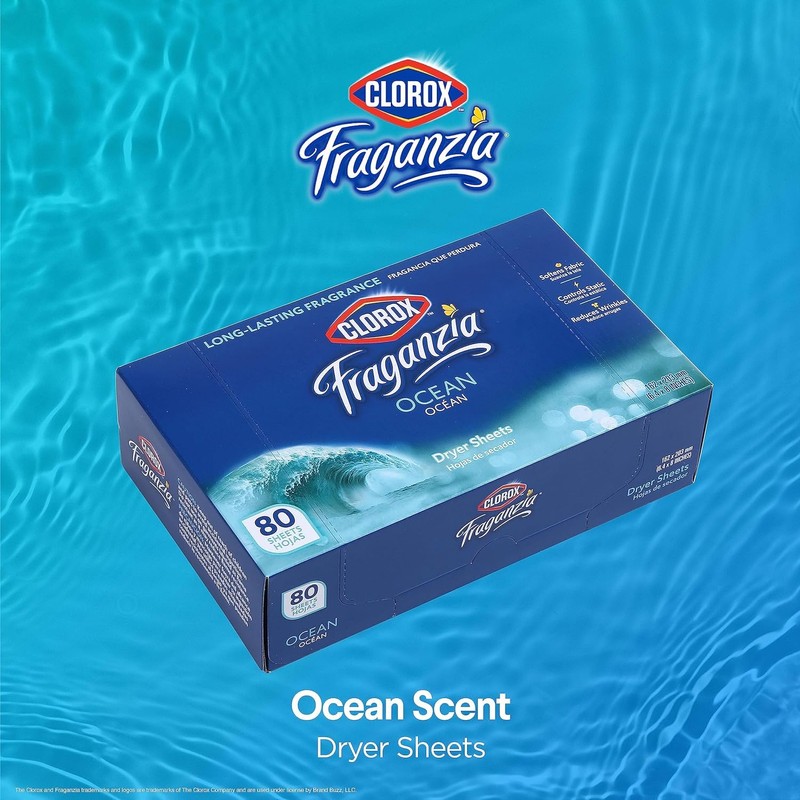 Clorox Fraganzia Fabric Softener Dryer Sheets, Ocean Scent - Wrinkle