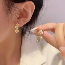 Aneneiceera Vintage Tiny Textured Coin Stud Earrings Triple Coin Disc Earrings Small Gold Round Button Earrings Geometric Hammered Circle Earrings Jewelry for Women