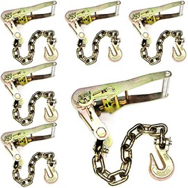 (Pack of 6) Auto Hauler with 5/16" Chain Ratchet and 5/16" Clevis Hook Tie Down - Grade 70