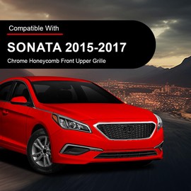 Front Upper Grille, Fit Hyundai Sonata 2015 2016 2017 W/o Radar Hole, Chrome Honeycomb