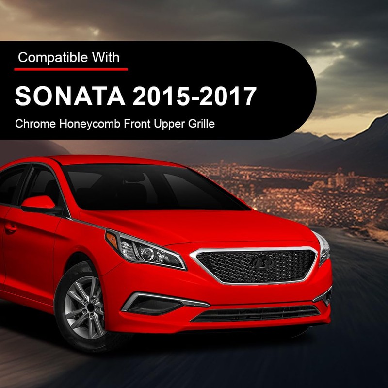 Front Upper Grille, Fit Hyundai Sonata 2015 2016 2017 W/o