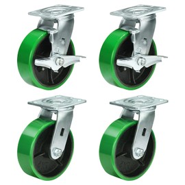 NINOSO 6 inch Heavy Duty Casters, Swivel Casters Set of 4 Wheels Load Capacity 4800lbs, No Noise Industrial Caster with Grease Fitting (2 Brakes & 2 Swivel)