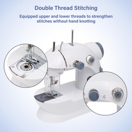 Sewing Machine for Beginners with Expansion Table Foot Pedal 42Pcs Sewing kit Finger Guard & Light Mini Small Portable Sewing Machines 2-Thread 2-Speed 2-Switches for Kids Ages 8-12 White and Grey