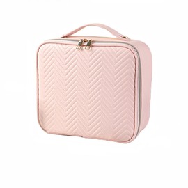 Linsiter Professional Makeup bag with Mirror and Light, Cosmetic Train Cases Waterproof PU Leather, Large Capacity, Pink