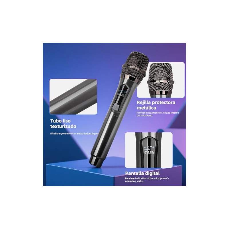 2 Pcs Micrófono de Karaoke Inalámbrico, Micrófonos Dinámicos Recargables, Bocina