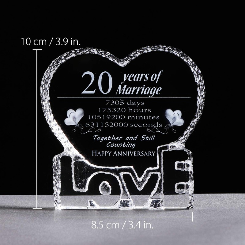 Movdyka 20th Wedding Anniversary Present 20 Years Crystal Sculpture Keepsake