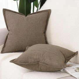Madizz Set of 2 Linen Cushion Covers with Wide Edge, Soft Decorative Cushion Covers for Sofa, Bedroom, Brown, 45 x 45 cm, Square