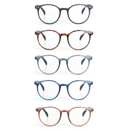 EYE ZOOM 5 Pack Retro Round Plastic Frame Reading Glasses for Men and Women, Multi Color, +2.50