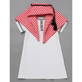 IDOPIP Muslim Baby Boys Ramadan Eid Outfit for Newborn Infant Toddler Boy Short Sleeve Kaftan Thobe Arabic Islamic Abaya Dubai Robe Prayer Clothes with Head Scarf + Rope Sets White + Red 2-3 Years