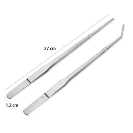 Juland Long Feeding Tongs Aquarium Tweezers Stainless Steel Straight Aqua Scaping Curved Tweezers for Fish Tank Aquatic Plants - 10.6" /27cm
