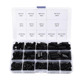 350Pcs M4 Male Female Nylon Hex Spacer Standoff Screw Nut Assorted Assortment Kit Threaded Pillar for PCB Circuit Board Motherboard Standoffs Black