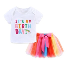 Mud Kingdom Little Girls Birthday Gifts 3 Year T-Shirt Skirt Clothes Set Rainbow 3T