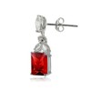 Sterling Silver Created Ruby and White Topaz Emerald-Cut Dangle Earrings