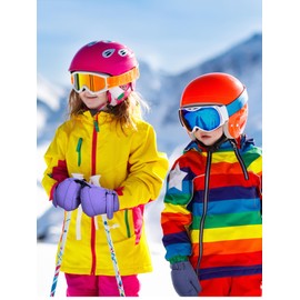 SATINIOR 2 Pairs Kids Snow Mittens Waterproof Winter Ski Gloves Warm Thicken Snow Gloves for Girls Boys(Purple, Navy Blue,3-5 Years)