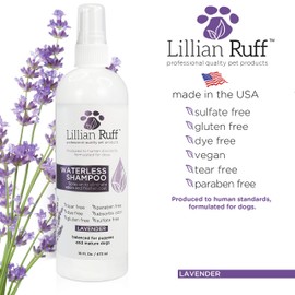 Lillian Ruff Waterless Dog Shampoo - No Rinse Quick Dry Shampoo Spray for Dogs and Cats - Tear Free Lavender Coconut Scent to Deodorize Pet Odor and Freshen Coat - Made in USA (Gallon)