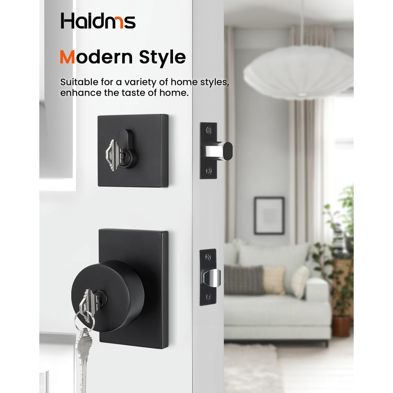 Haidms Black Door Knobs with Deadbolt, Heavy Duty Matte Black