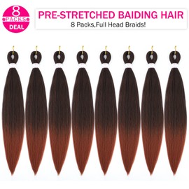 BEFUNNY 8 Packs Pre stretched Braiding Hair,24 Inch Prestretched Braiding Hair Bundles,Two Tone Synthetic Hair For Women Box Braids Crochet Braids, Yaki Straight, Itch Free(24 inches,T1B/350#)