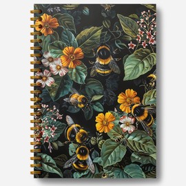 Guymn Bee Notebook Journal, William Morris Floral Notebook Journal for Women, Bee Gifts for Women, Bumble Bee Gifts, Cottagecore Dark Academia Journal Notebook, Spiral Notebook 5.5x8.3 Inch