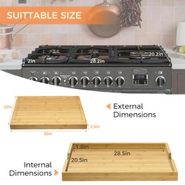 Fun Memories Noodle Board Stove Cover - Bamboo Wood Top Covers for Electric and Gas Sink RV 30 inL x 22 inW x 2.5 inTh Raised Cutting with Legs Juice Grooves