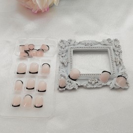 Press on Nails Square Black and White French Tip Extra Short False Nails Square Fake Nails Nude Full Cover Faux Nails Press ons for Women 24 Pcs
